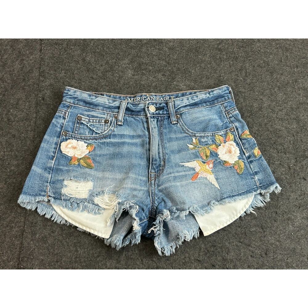 American Eagle 4/30 Vintage Hi-Rise Festival Embroidered Floral Cut Off Shorts
